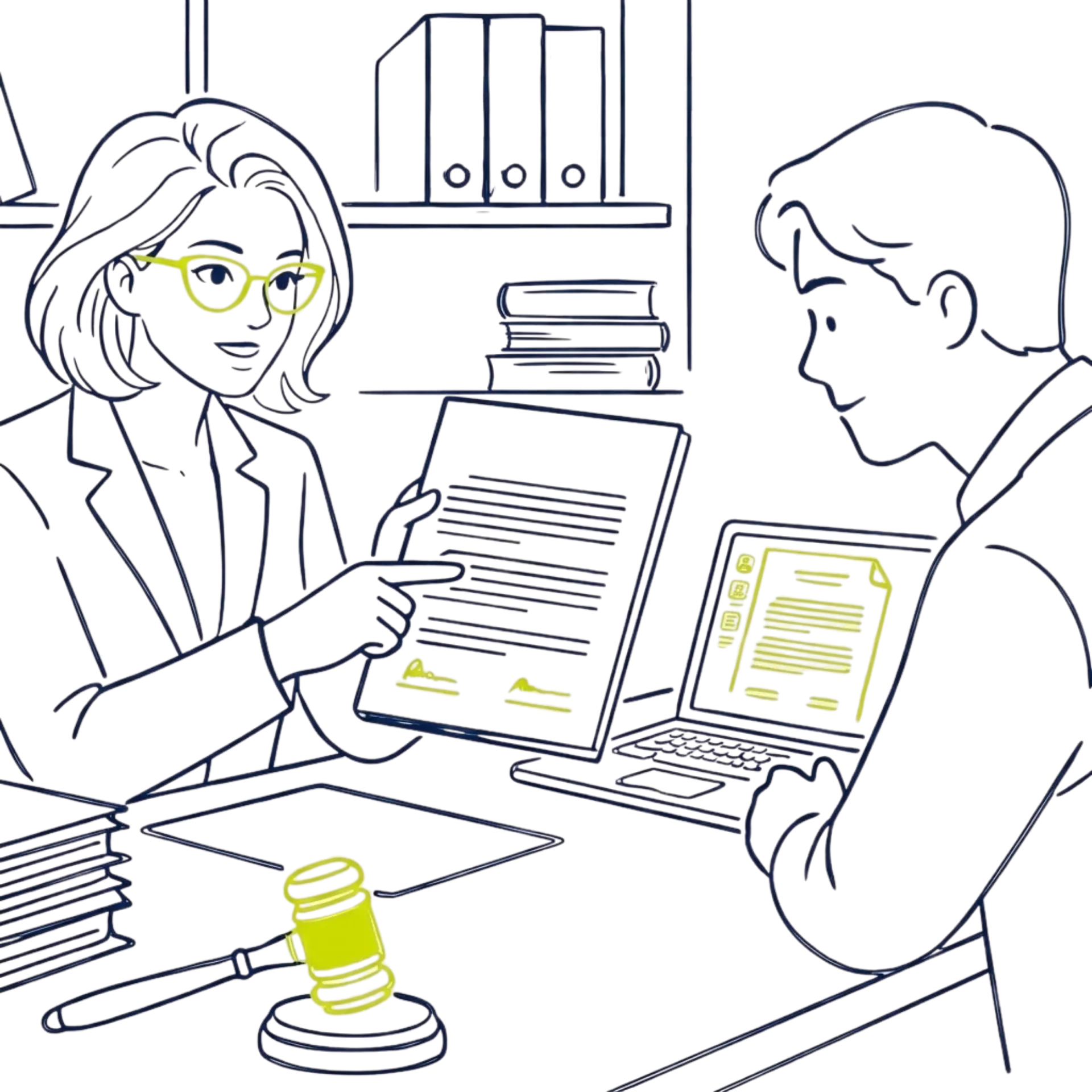 Especialistas analisando documentos e orientando sobre aspectos jurídicos de uma licitação